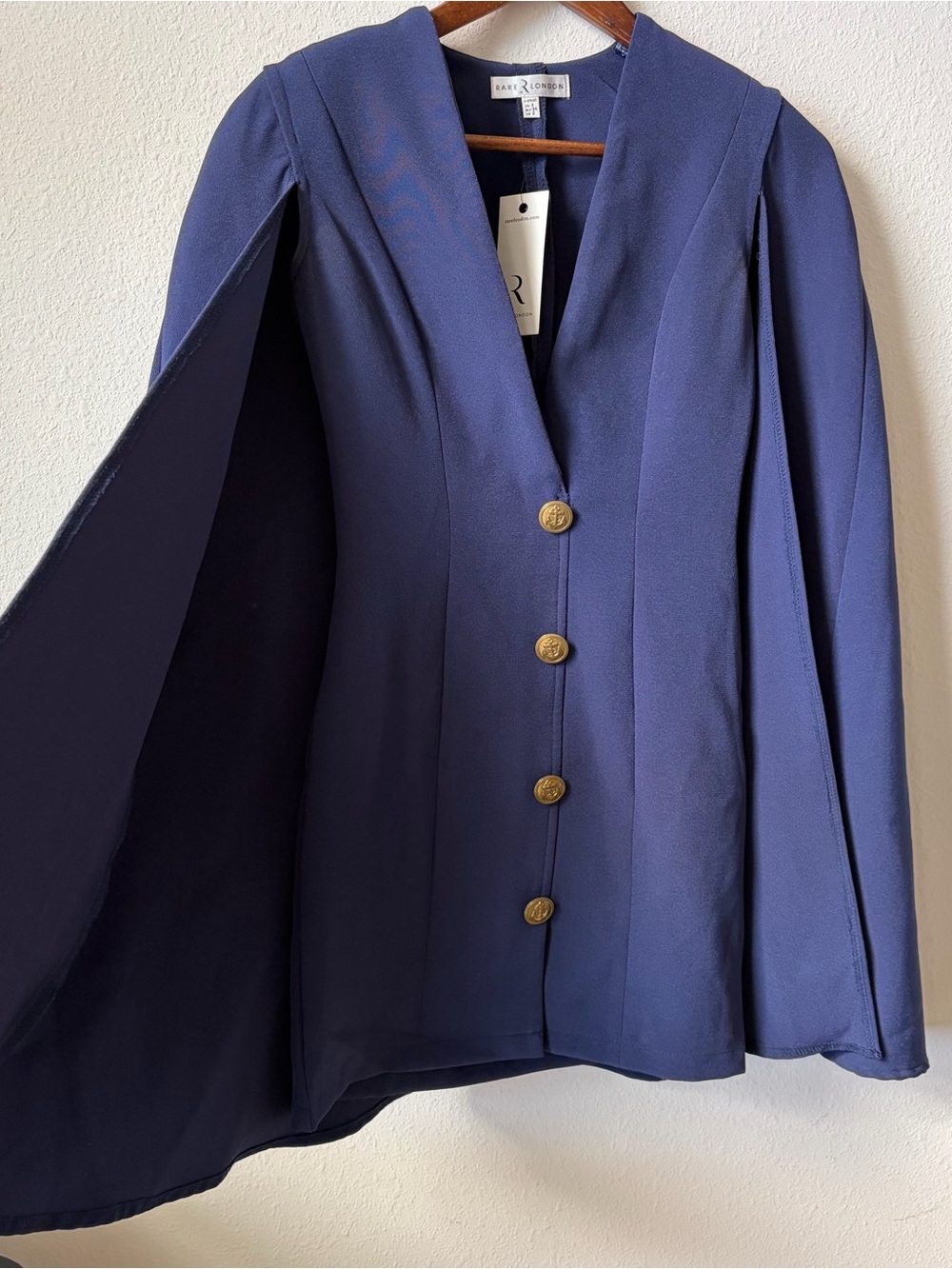 Modcloth Cape Navy Blue Nautical Bodycon Mini Dress Gold Buttons Rare London - Picture 6 of 10